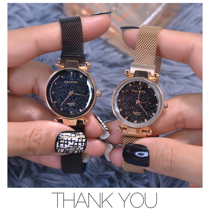 Đồng hồ nữ DOUKOU DK3422M ánh sao đêm mặt vát 3D dây thép lụa khóa nam châm | BigBuy360 - bigbuy360.vn