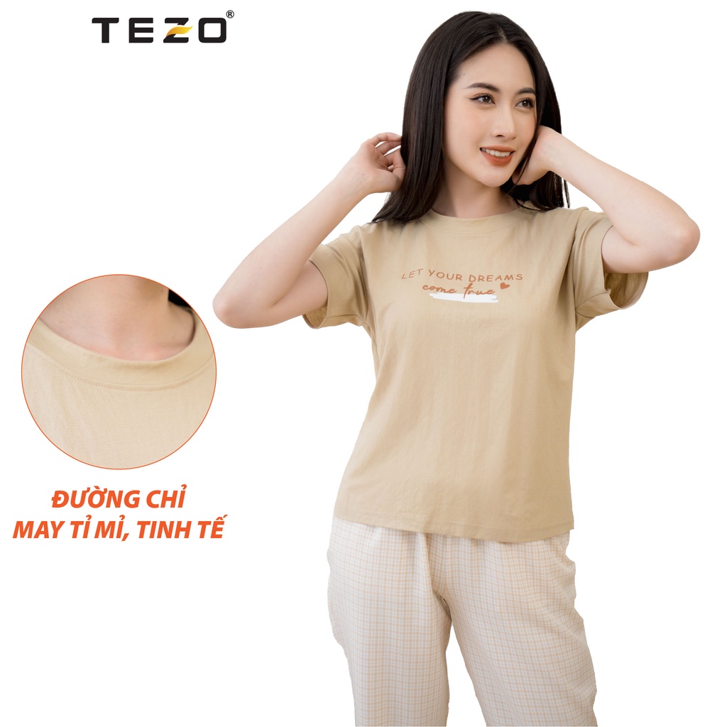 Bộ đồ nữ ngố tách lẻ in hoạ tiết ngực Tezo mặc ở nhà năng động thoải mái 2202AOBK01