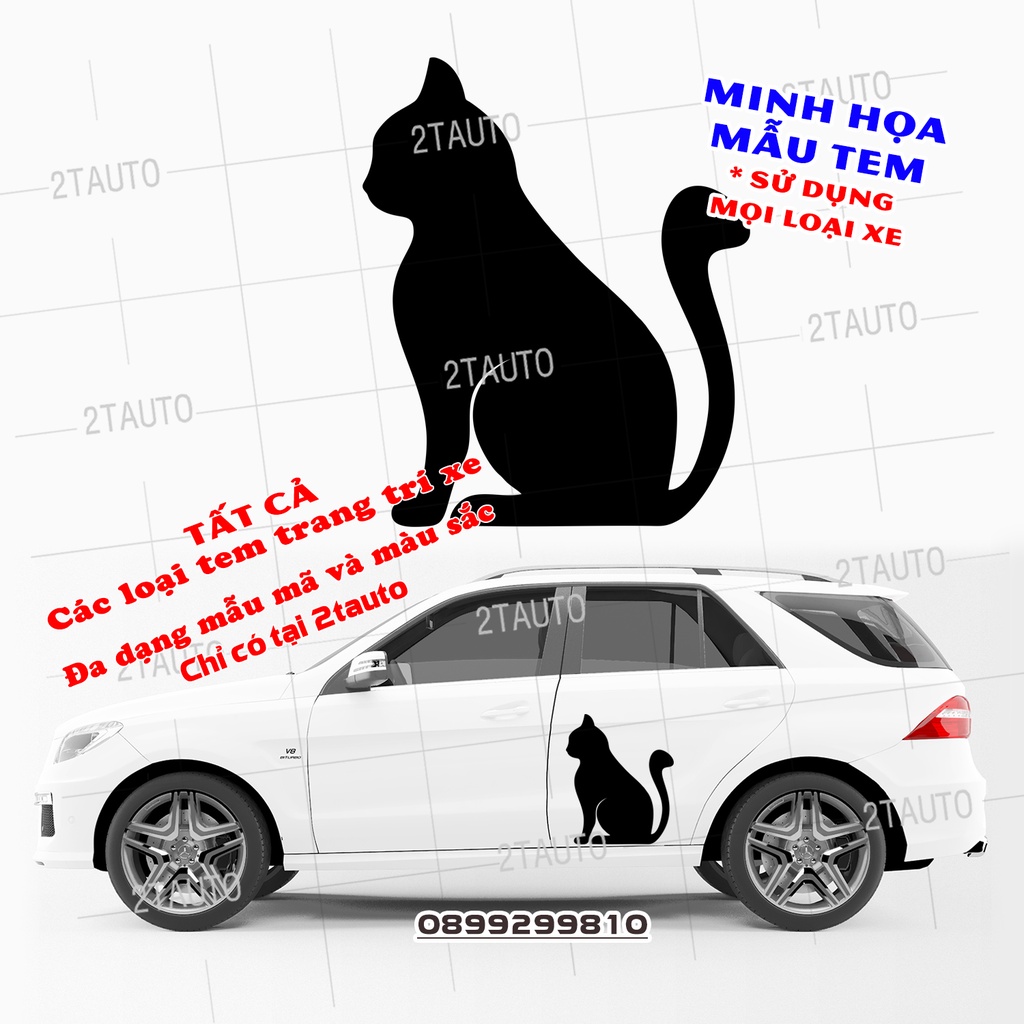 Tem decal HÌNH CON MÈO dán xe nhiều kích thước, chống thấm nước, logo CHÚ MÈO dán trang trí ô tô xe hơi - MẪU 10