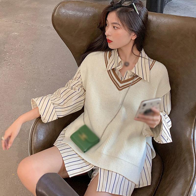 Áo sweater cổ chữ V sát nách trẻ trung cho nữ