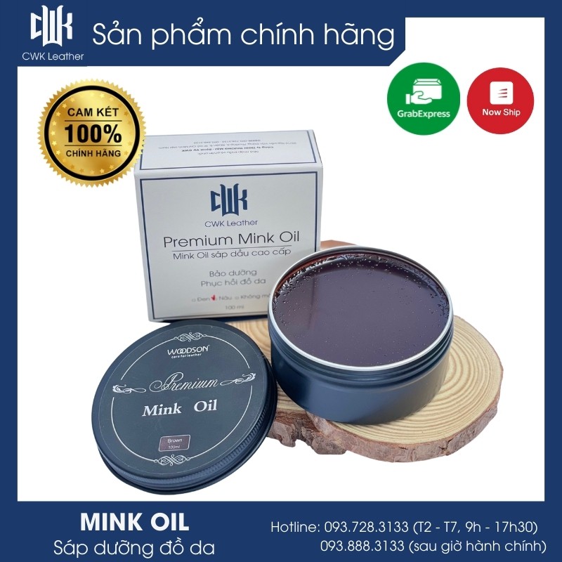 [Chính Hãng Woodson] Mink oil dầu chồn màu nâu chuyên bảo dưỡng và phục hồi đồ da, túi xách, áo, ví, giày da