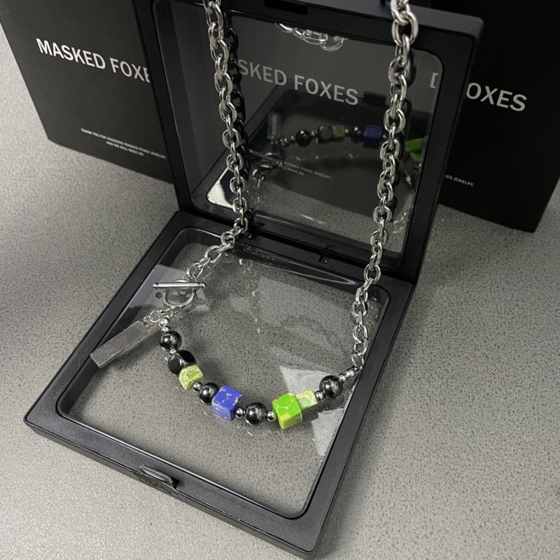 Dây chuyền mặt hình vuông đính đá mã não phong cách retro thời trang