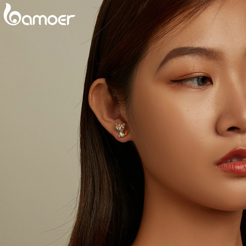 Đôi bông tai bạc 925 Bamoer SCE1373 hình con cáo dễ thương cho nữ