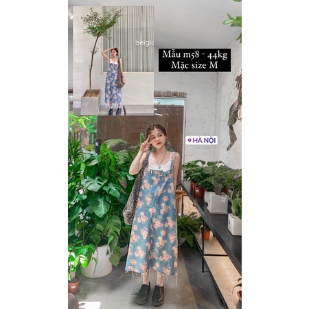 Yếm jeans bò hoạ tiết hoa dáng dài HOT TREND