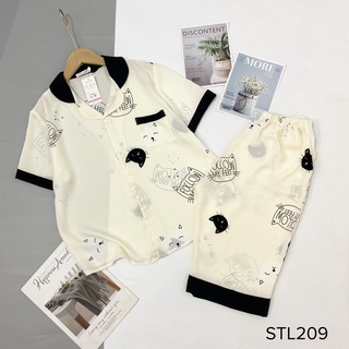 Bộ pijama quần lửng cổ sen lụa mango cao câp hàng có size