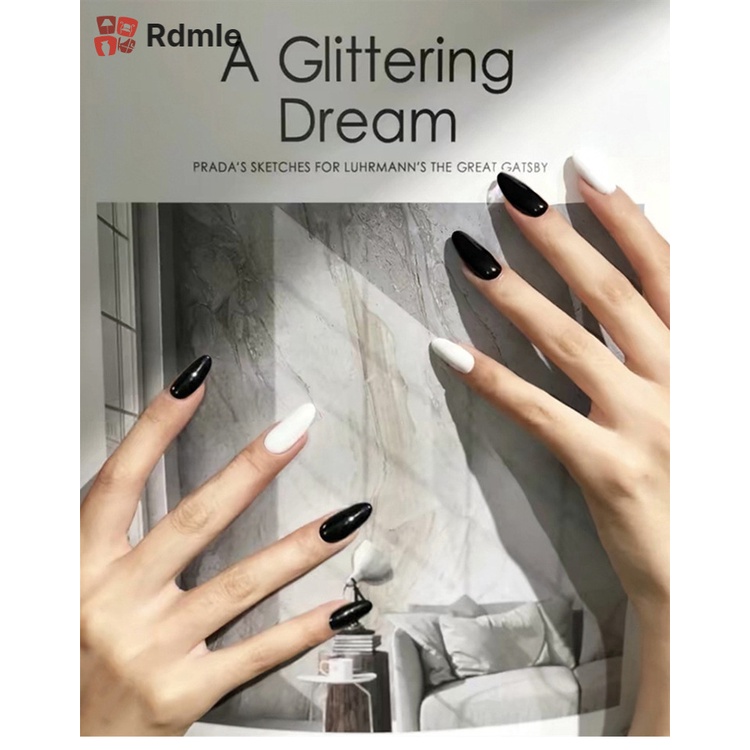 Set 24 Móng Tay Giả Đầu Nhọn Màu Trơn Trắng Đen Thời Trang