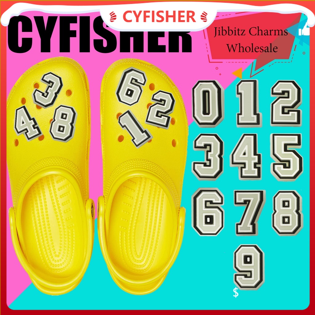 Mặt Phụ Kiện Trang Trí Giày Crocs Dạ Quang 0-9 Series Hình Hoa/Giày Crocs Màu Dạ Quang Dễ Thương Mới