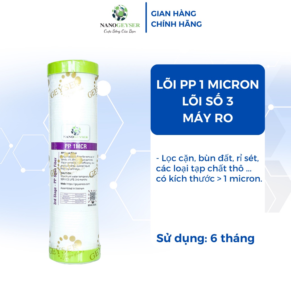 Lõi lọc nước ro 123, lõi lọc nước tinh khiết các dòng máy Aqua, Karofi, Kanguroo, Nano Geyser