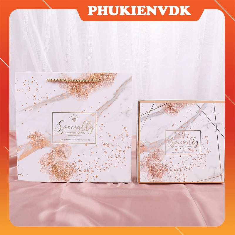Hộp quà tặng tự gấp hộp quà cưới hoa văn cẩm thạch