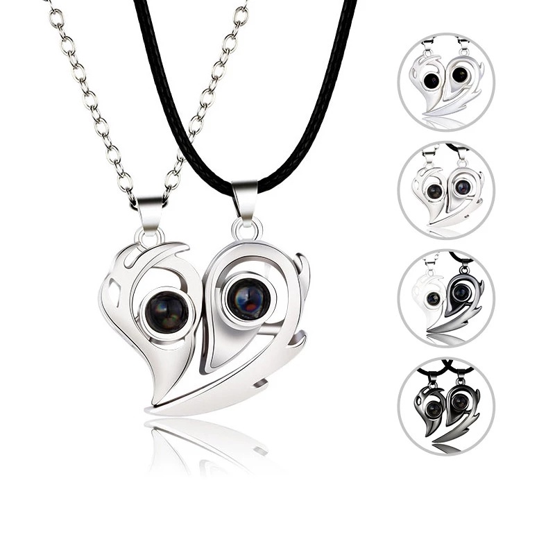 1 Cặp Vòng cổ Nam Châm Hình Trái Tim In Chữ I Love You Bằng 100 Ngôn Ngữ Khác Nhau Cho Cặp Đôi