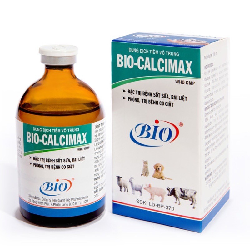 Bio-Calcimax (100ml) đặc tri sốt sữa, bại liệt phòng, tri co giật trên vật nuôi.