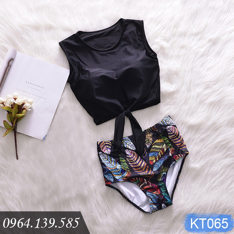 Bộ bơi 2 mảnh cạp cao, size từ 38kg, áo yếm dây buộc xinh xắn, bikini trẻ trung cá tính | KT065