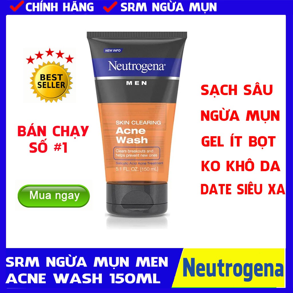 Sữa Rửa Mặt Sạch Sâu Cho Nam Neutrogena Men Skin Clearing Acne Wash 150ml