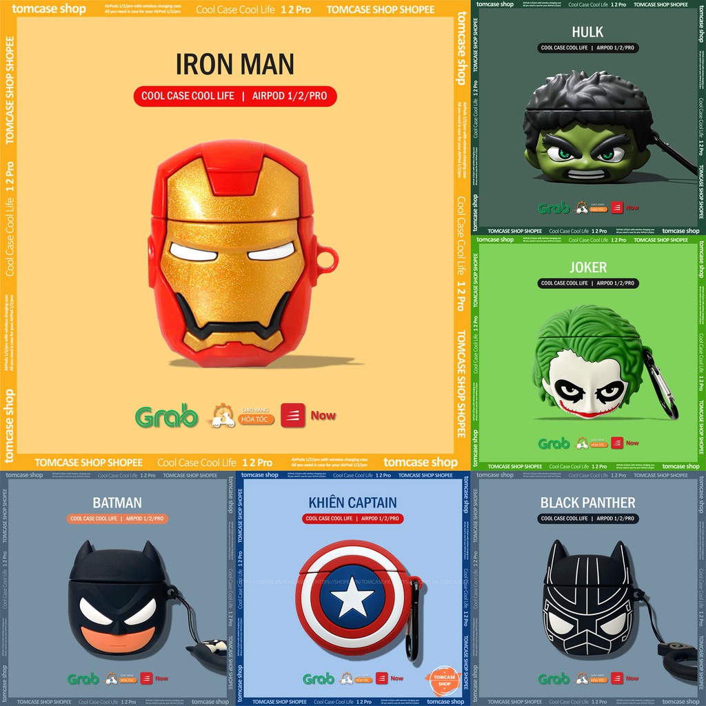 Ốp Vỏ bao đựng bảo vệ tai nghe bluetooth Airpod 2/pro/3/1, case Airpod chiến binh marvel - TOM CASE