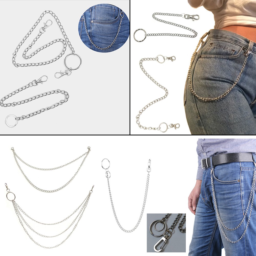 Dây xích kim loại một/hai/ba lớp đeo thắt lưng gắn chìa khóa/ví thời trang 10 kiểu tùy chọn phong cách punk rock
