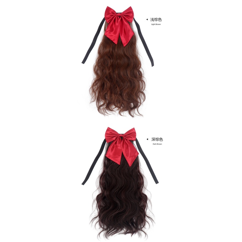 Ponytail wig female bow bandage long curly hair ponytail extensions braid short curly hair big wave realistic short wig
