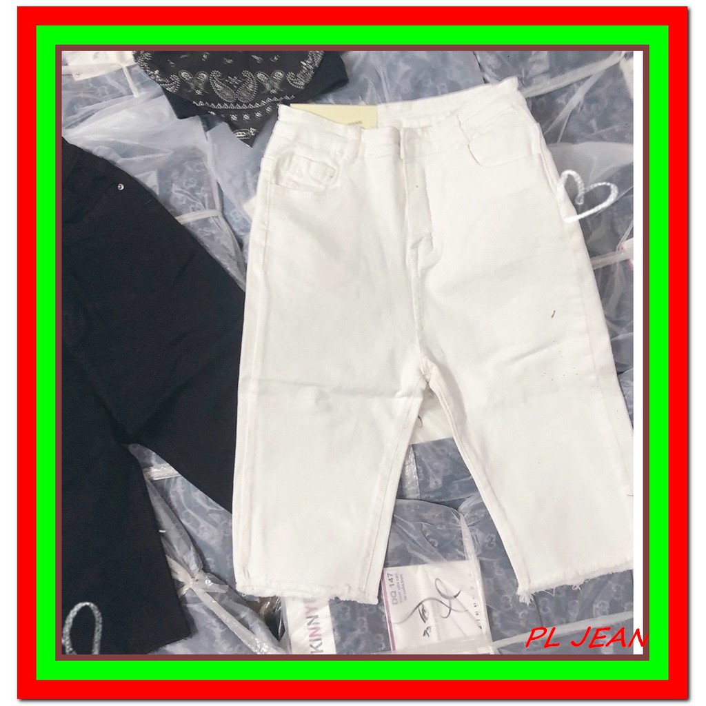 quần jean LỬNG nữ TRƠN MÀU ĐEN - TRẮNG tua lai siêu xinh jean giãn nhẹ -LUNG31