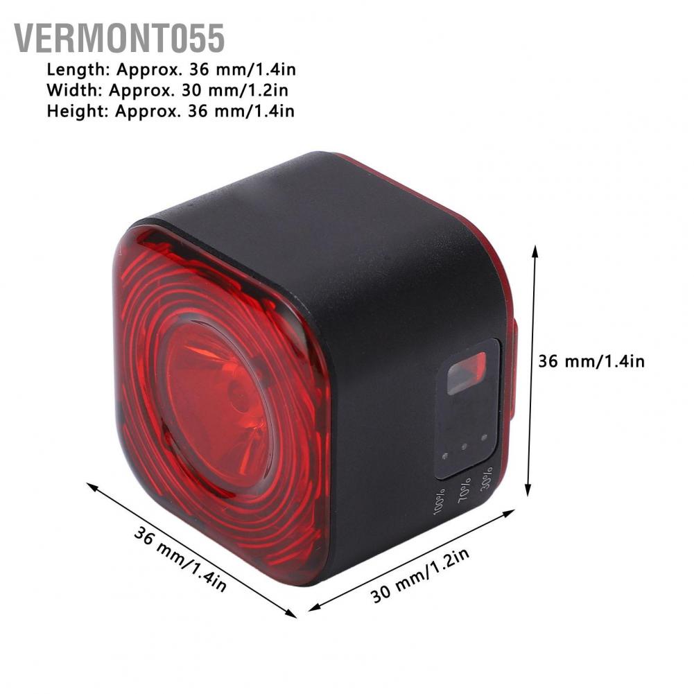 Vermont055 Smart Bike Tail Light IPX6 Waterproof USB Rechargeable Intelligent Induction Bicycle Rear for Mountain Road Bikes