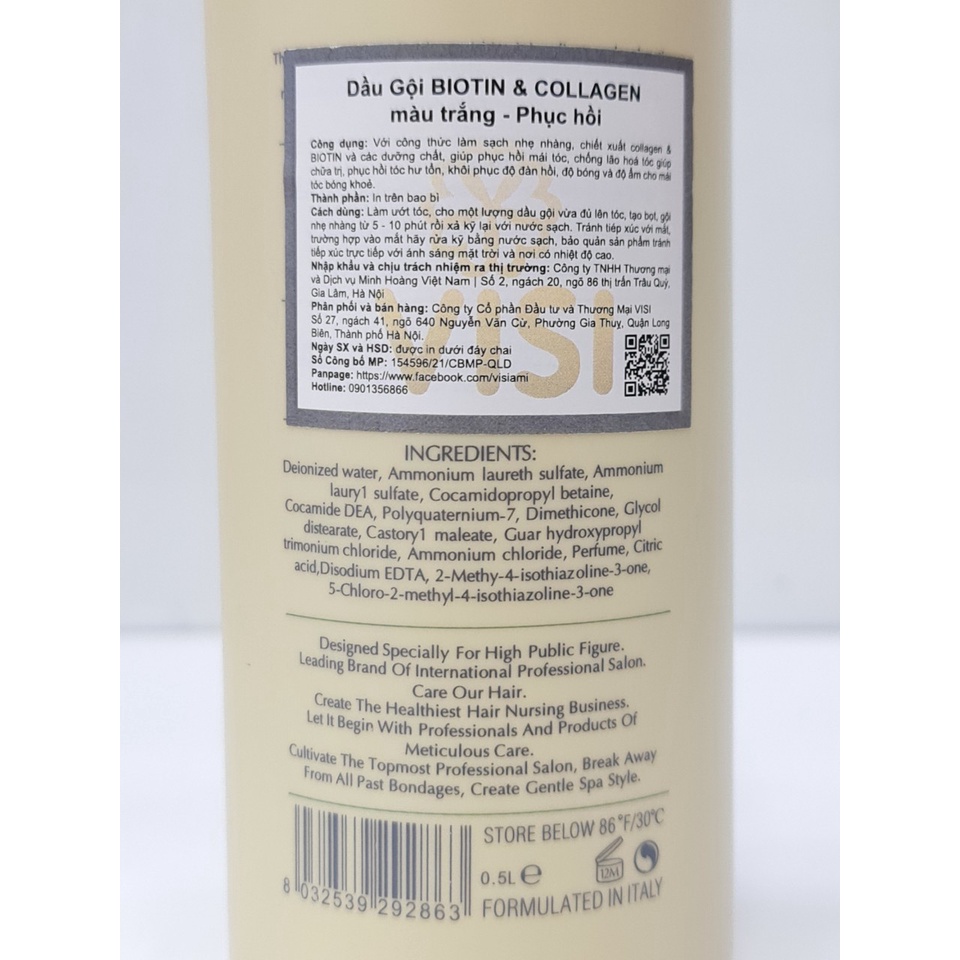 Combo Dầu Gội Và Dầu Xả Siêu Mềm Mượt Biotin Collagen Phục Hồi Kích Thích Mọc Tóc 500ml x2 Màu Trắng