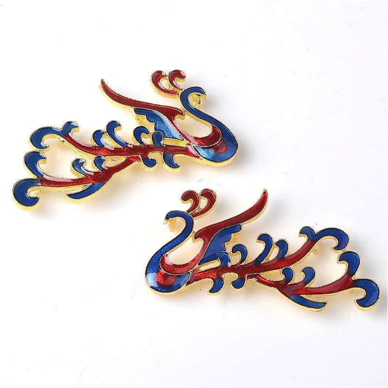 (1 cái)Phiến đúc kim loại hình Phượng Hoàng sơn tráng men cao cấp 35×55mm, Nguyên liệu làm trang sức cổ trang