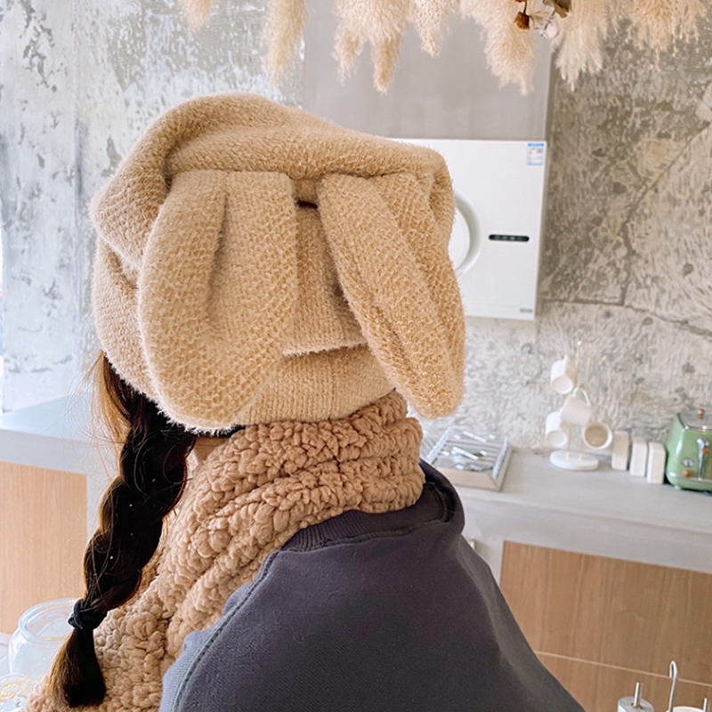 Mũ Beret Màu Trơn Đính Tai Thỏ Dễ Thương Phong Cách Hàn Quốc