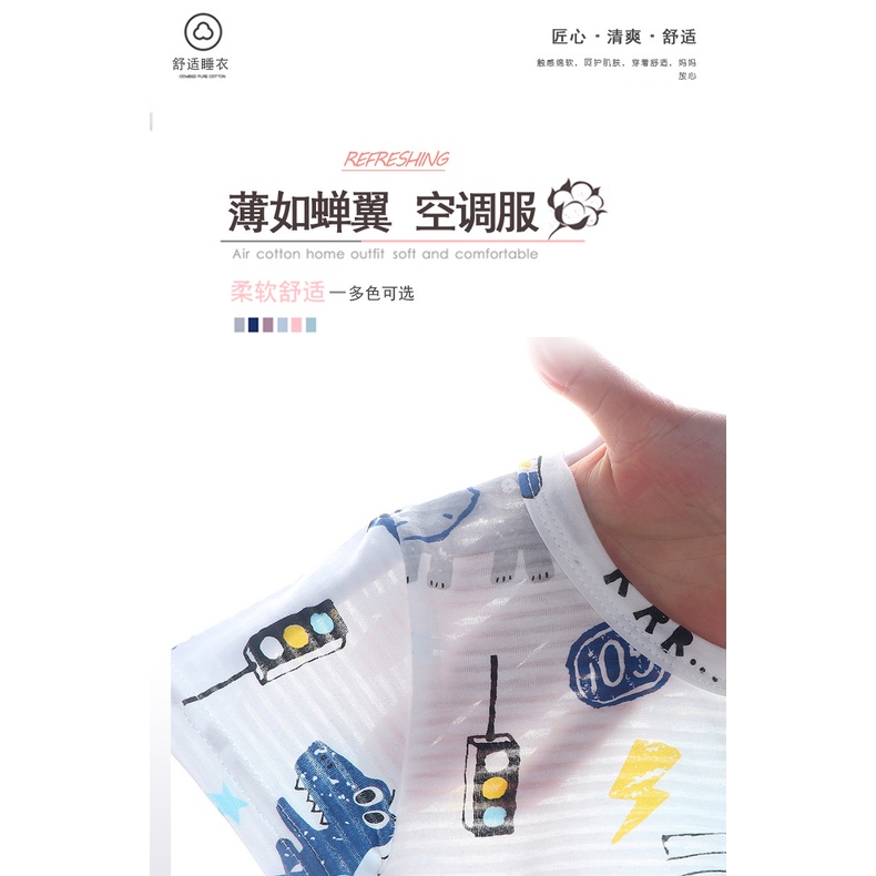 Set đồ ngủ tay ngắn vải cotton mỏng thời trang mùa hè thoáng mát dành cho bé
