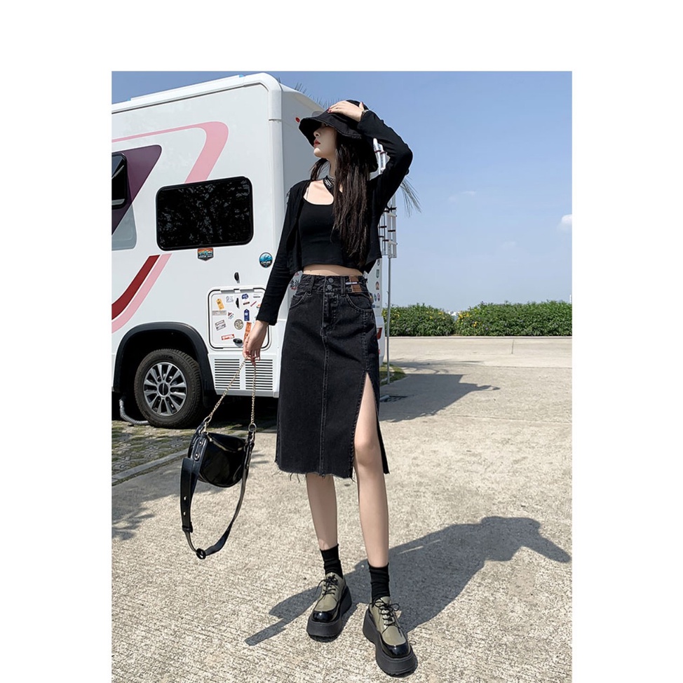 Chân Váy Jeans Xẻ Tà Dài + Ngắn Phong Cách Ulzzang C2