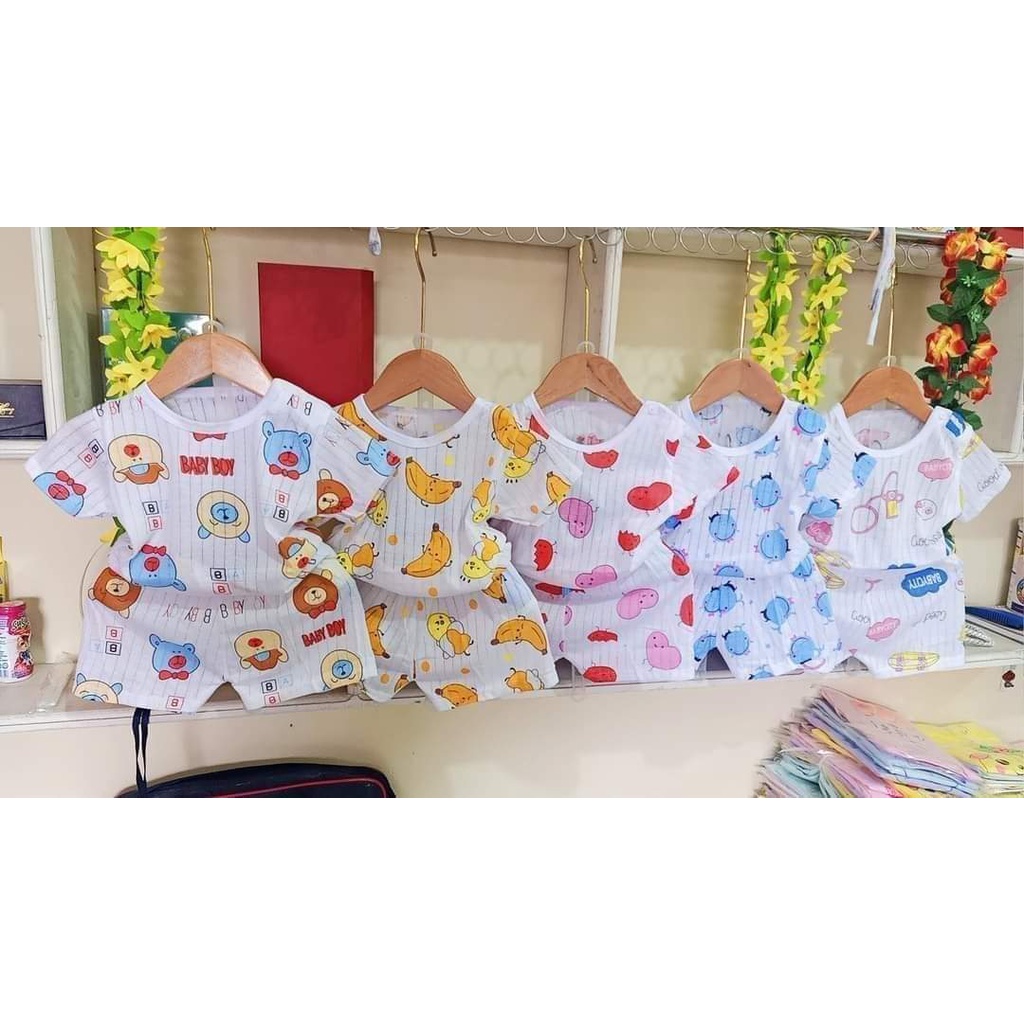 Bộ Cotton Giấy Cộc Tay Cài Vai Cho Bé Họa Tiết Dễ Thương Từ 5 – 15kg