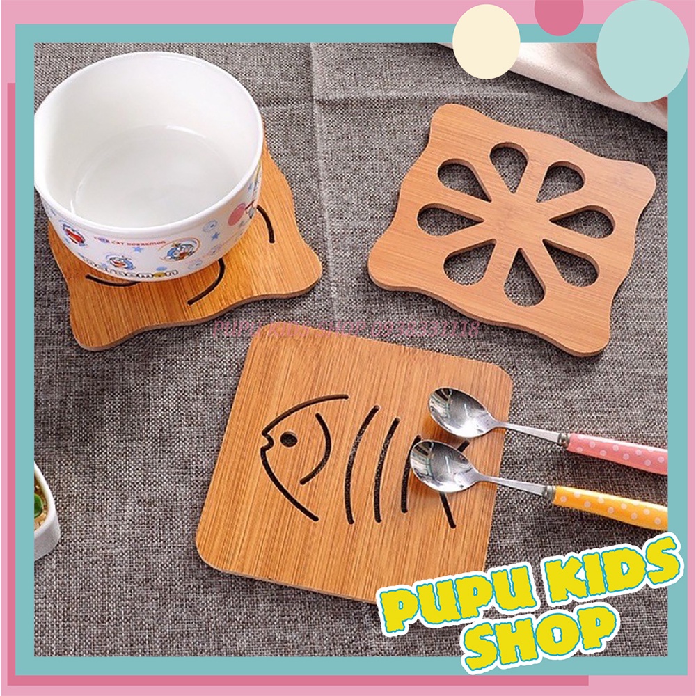 Miếng gỗ lót nồi, Đế gỗ lót ly, lót cốc Cách Nhiệt nhiều hình decor phòng bếp