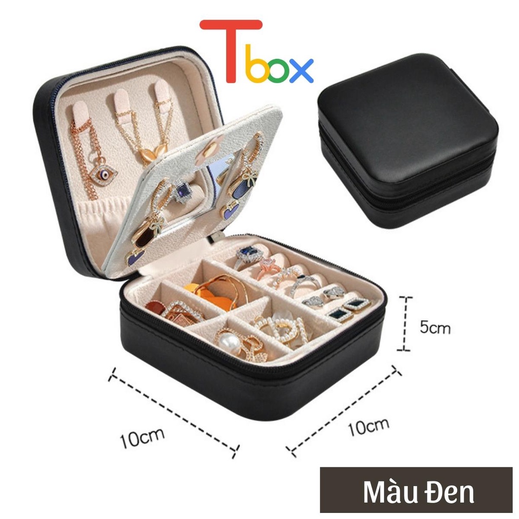 Hộp đựng trang sức mini nhiều ngăn để bông tai Nhẫn và dây chuyền Hộp nữ trang có khóa kéo màu sắc tinh tế