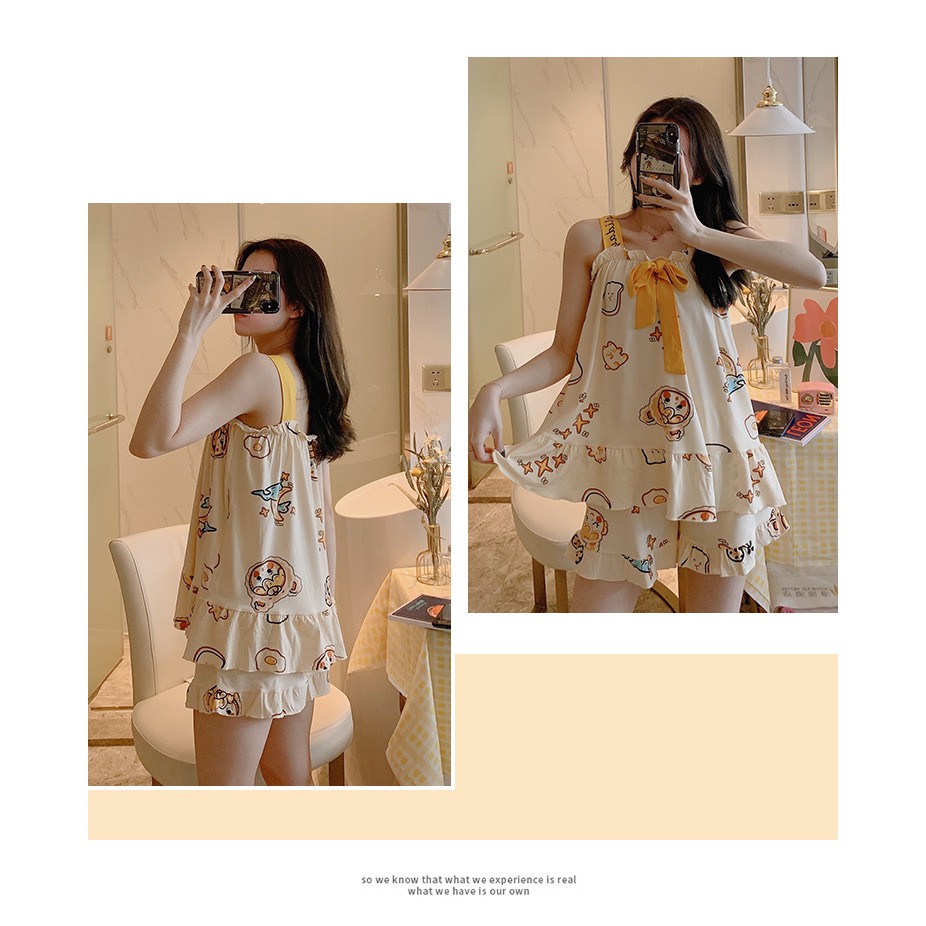 Bộ Đồ Ngủ Nữ Ngắn Hai Dây Măc Nhà Mùa Hè  - Quần Áo Mặc Ở Nhà Ngủ Dáng Hàn Quốc hè thu đông xuân BĐN13 | BigBuy360 - bigbuy360.vn