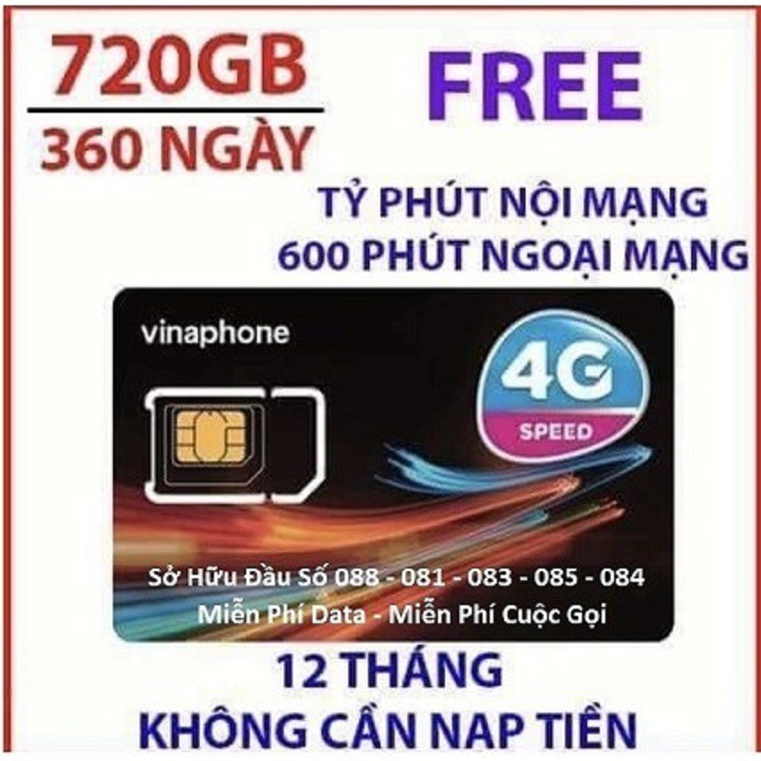 SIM 4G Vinaphone trọn gói 1 năm, miễn phí data từ 720GB đến 1440GB, miễn phí nghe gọi, gói Fhappy, D60G, VD149