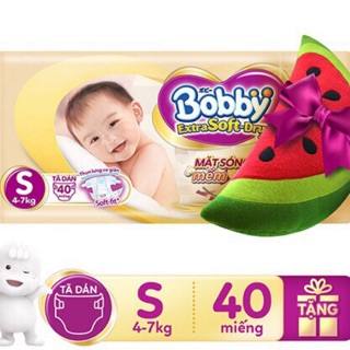 [Tặng kèm Gối Ôm Hoa Quả hình ngẫu nhiên] Tã Dán Bobby Extra Soft Dry S40/ M34/ L30