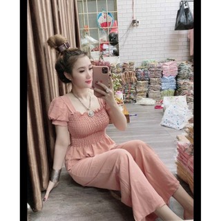 sét bộ áo tay phồng cổ vuông bo nhúng ngực quần ống rộng chất đũi dày dặn siêu xinh GB099