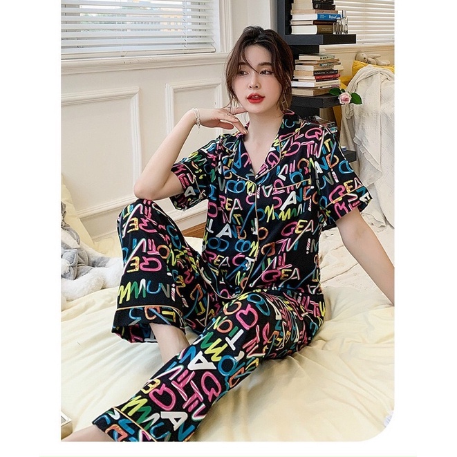 Pijama tay ngắn quần dài 2 lụa cao cấp quảng châu