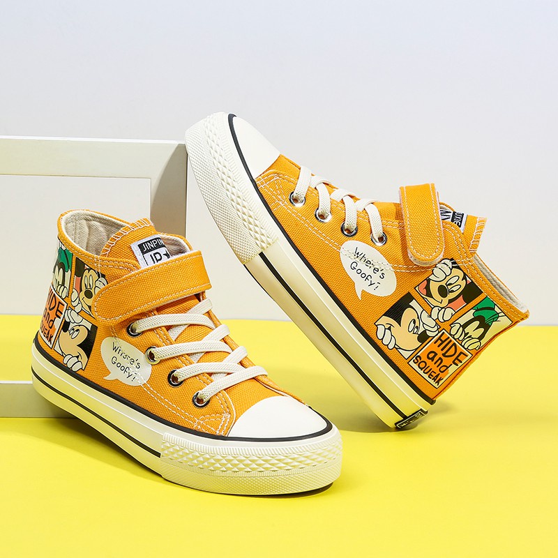 Giày Vải Canvas Đế Mềm Cổ Cao In Hình Chuột Mickey Thời Trang Năm 2021 Cho Bé Trai Gái