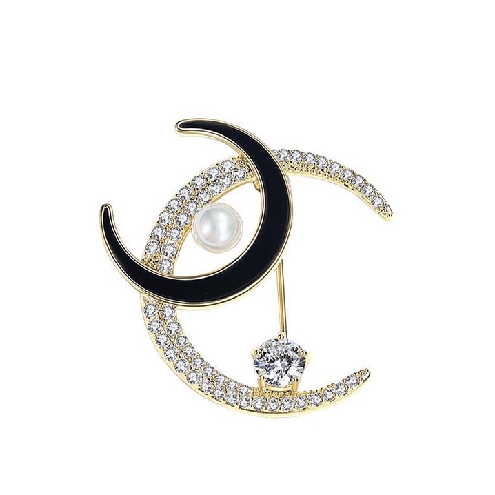 [Giao hàng trong vòng 24 giờ] Ghim Cài Áo Hình Mặt Trăng Đính Đá Đơn Giản