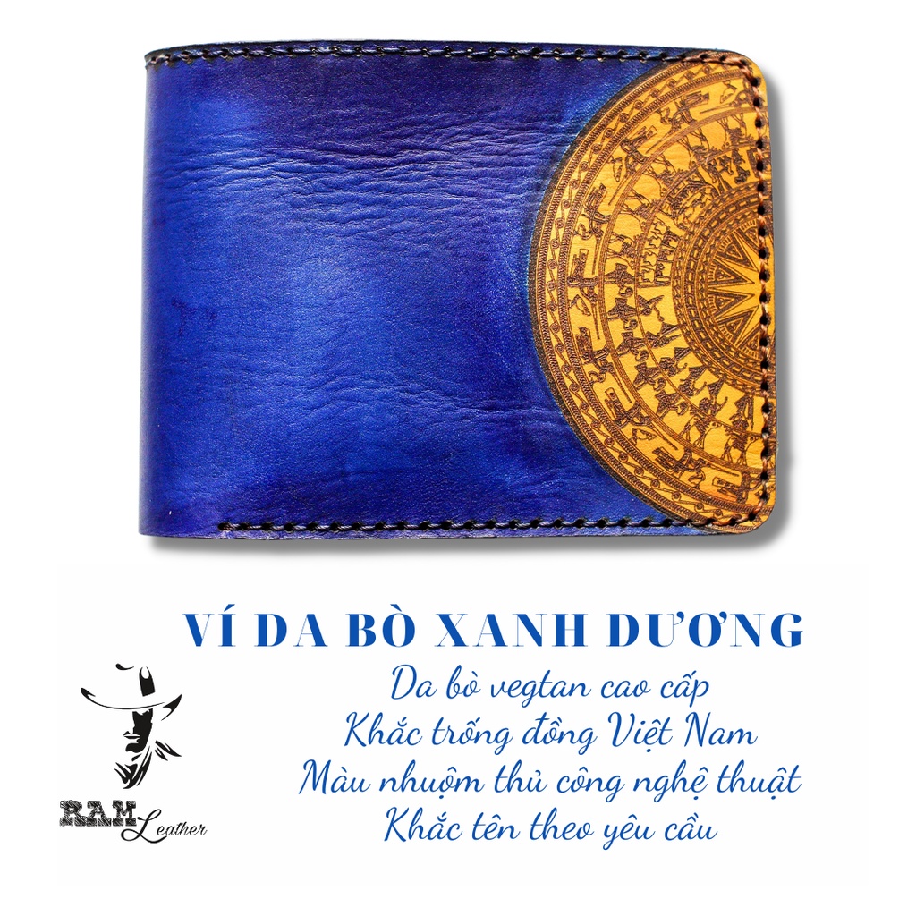 Ví RAM Leather Trống Đồng Việt Nam da bò Italia Vegtan xanh dương vintage