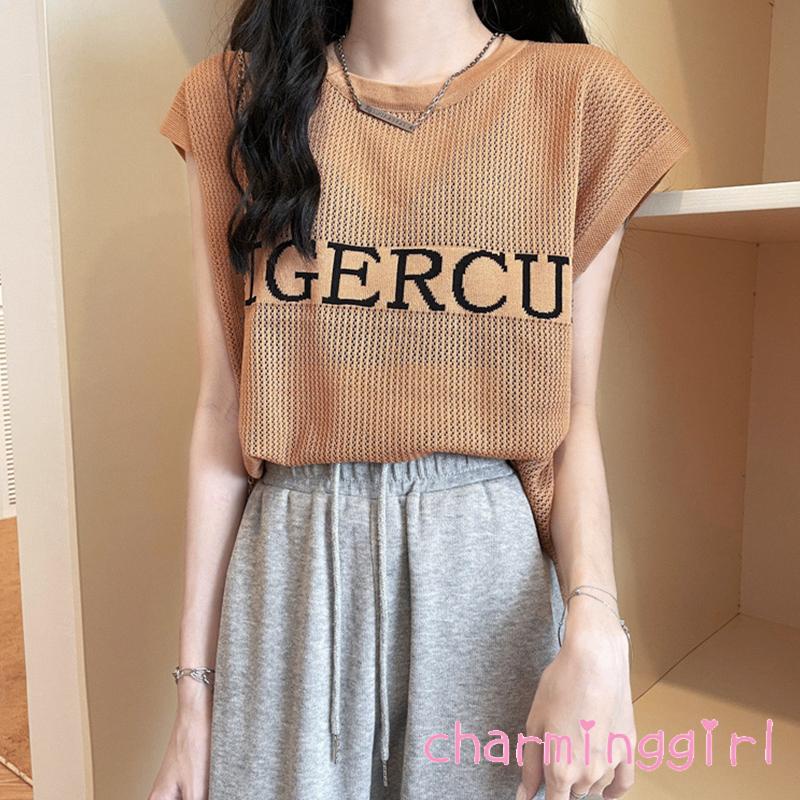 Áo Sát Nách Cổ Tròn Dáng Rộng In Chữ Thời Trang Xuân Hè Cho Nữ