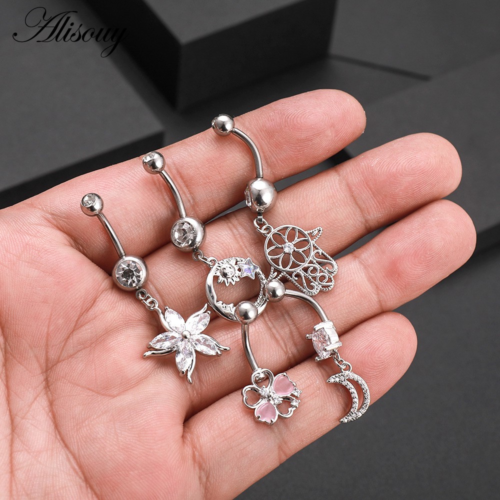 Alisouy 1 Khuyên Rốn Hình Cánh Bướm Mặt Trăng / Trái Tim / Giọt Nước Bằng Thép Không Gỉ Đính Đá zircon Quyến Rũ Cho Nữ