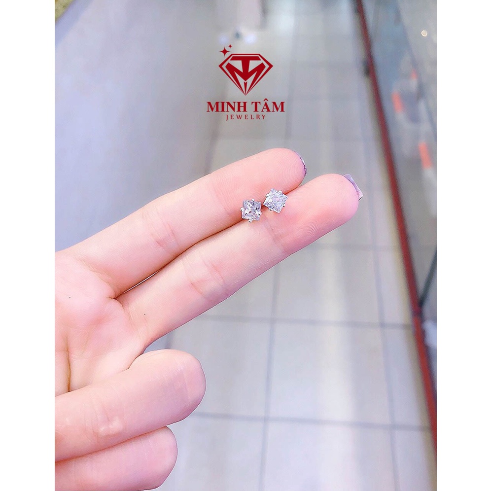 Bông tai nụ đá vuông bạc ta,Khuyên tai nữ nụ đá vuông bạc ta-Minh Tâm Jewelry
