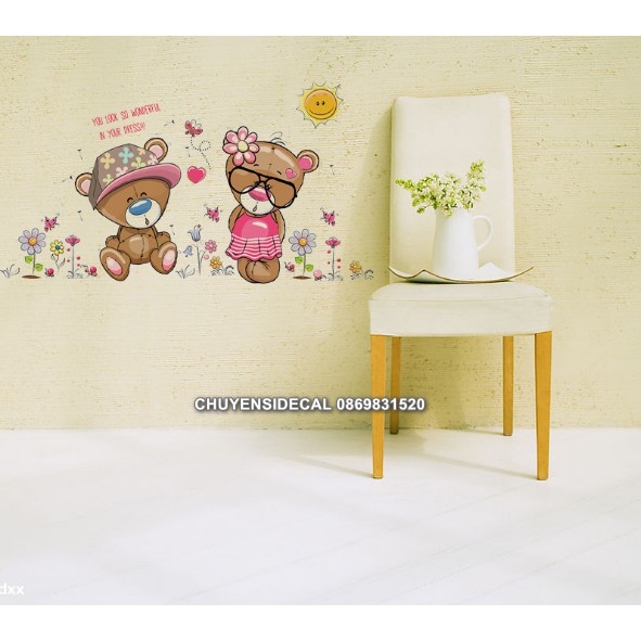 Decal dán tường - Gấu đôi đáng yêu cho Bé