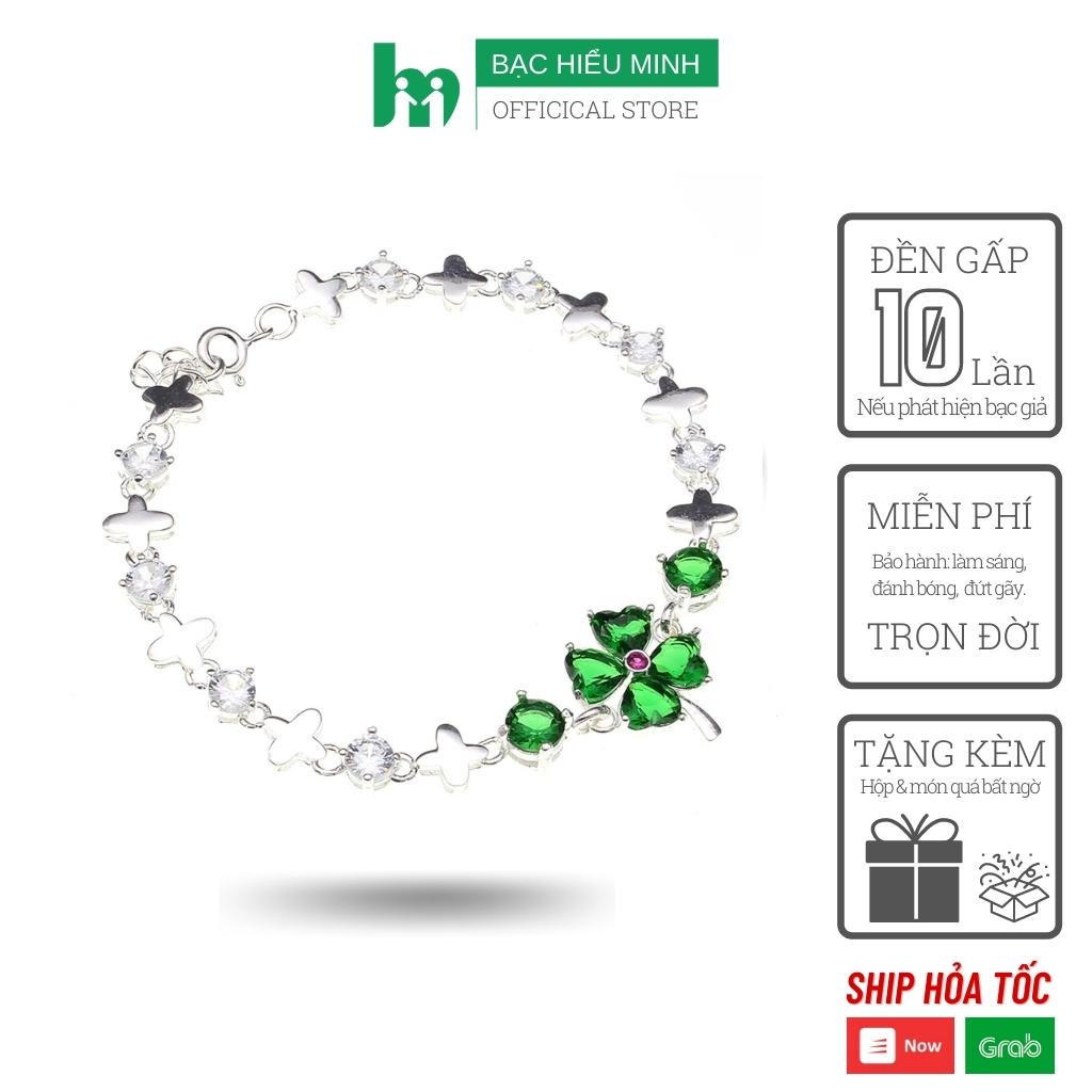 Vòng Tay Nữ Bạc 925 Cỏ 4 Lá May Mắn Xanh Lá BẠC HIỂU MINH LTU446G