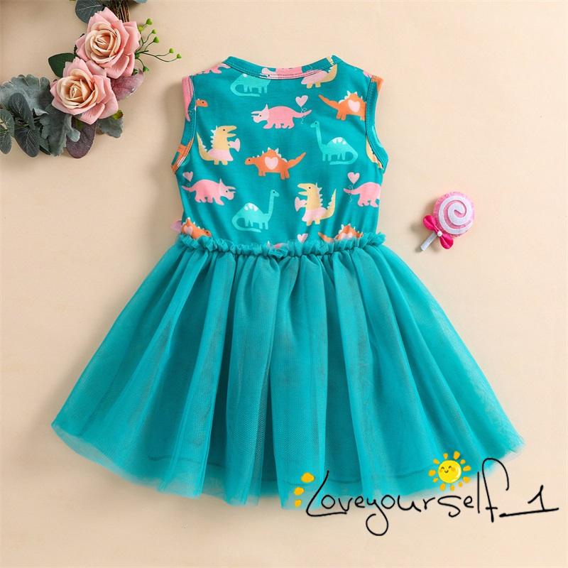 Đầm Sát Nách Cổ Tròn B930G In Hình Khủng Long Cho Bé Gái 1-6 Tuổi