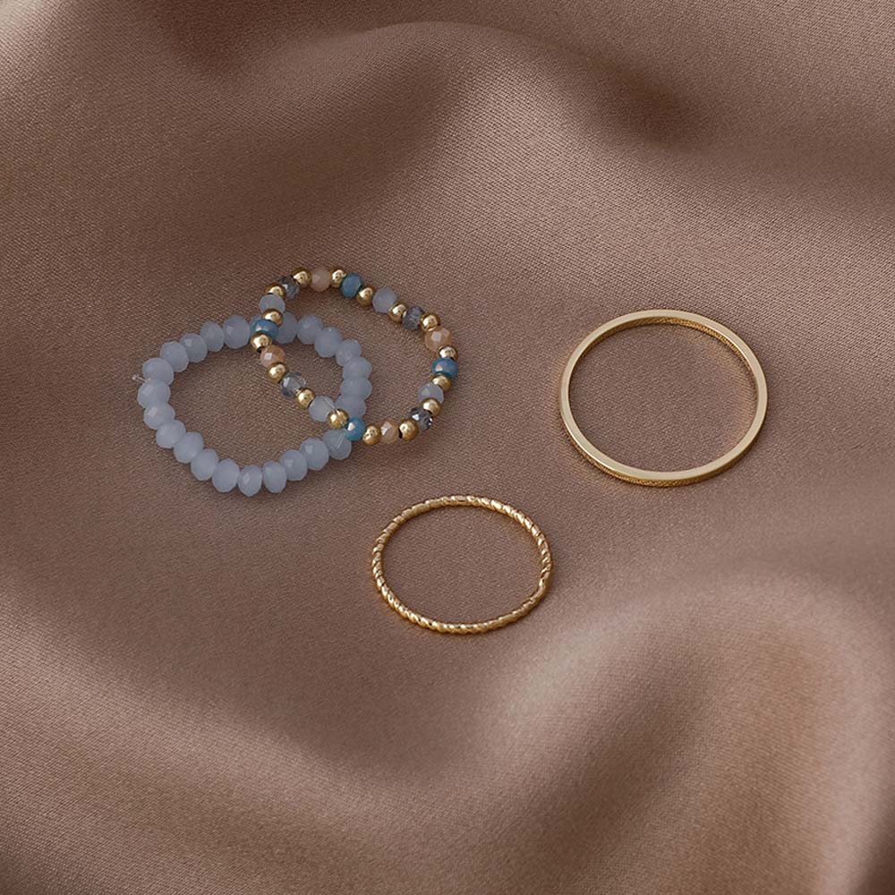 Set 4 Nhẫn Đeo Ngón Tay Bằng Kim Loại Nhiều Màu Thời Trang Hàn Quốc Cổ Điển