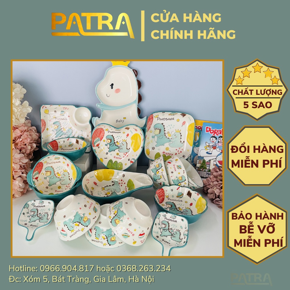 Bộ bát đĩa sứ hình khủng long siêu dễ thương cho bé - chén đĩa cute cho cả gia đình