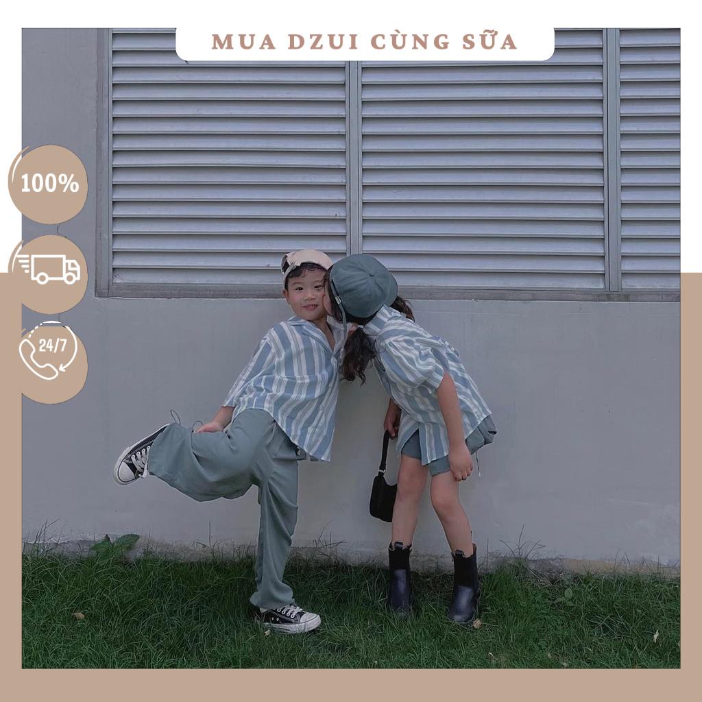 Áo sơmi cổ vest sọc xanh kiểu hàn quốc - hàng thiết kế mẹ & bé  a-19