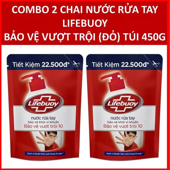 COMBO 2 túi Nước rửa tay Lifebuoy Bảo vệ vượt trội 10 (Đỏ) 450gX2