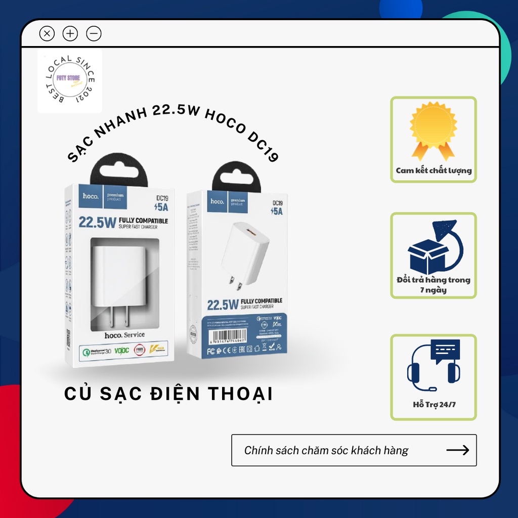 (Hàng mới) Củ Sạc Hoco DC19 - Hỗ trợ sạc nhanh đời mới nhất PD22,5W+QC3.0