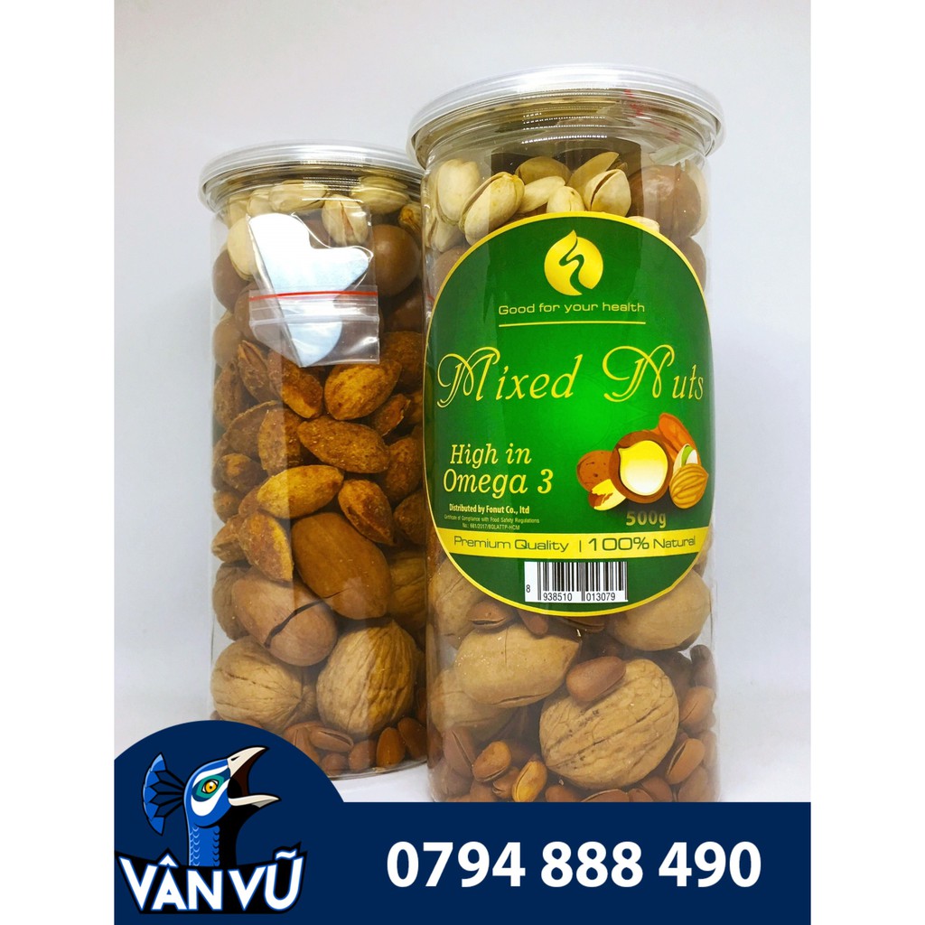 Hộp Mixed Nuts 6 Loại Hạt - 500g (Hạnh Nhân, Hạt Thông, Macca, Óc Chó, Úc, Hạt Dẻ Cười, Hồ Đào)